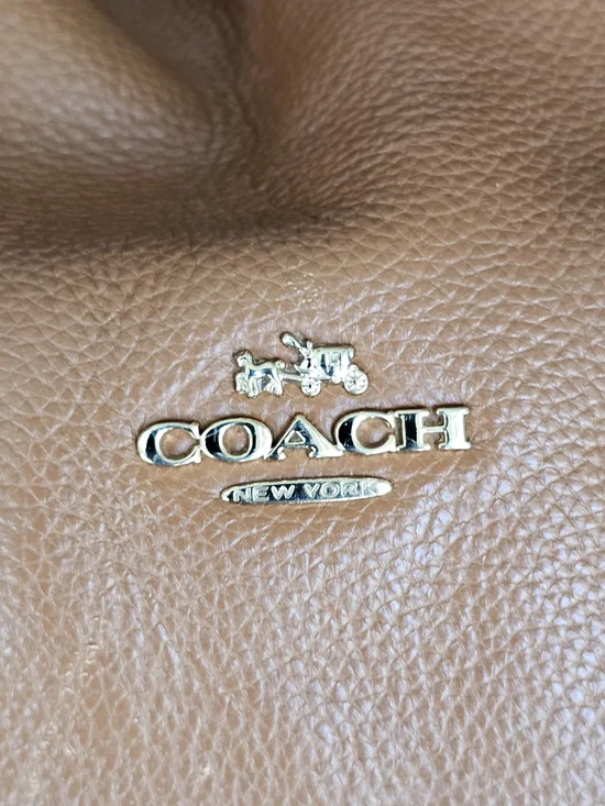 COACH Edie 31 Light Saddle Refined Pebbled Leather Shoulder Handbag. Brown - Picture 9 of 12